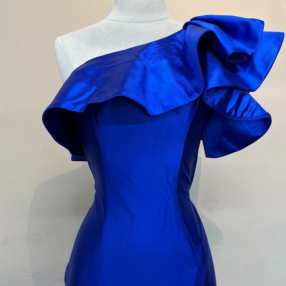 NEW LONG ROYAL BLUE MERMAID ONE SHOULDER SLEEVELESS DRESS WITH SIDE SLIT AC5042 - Picture 4 of 8